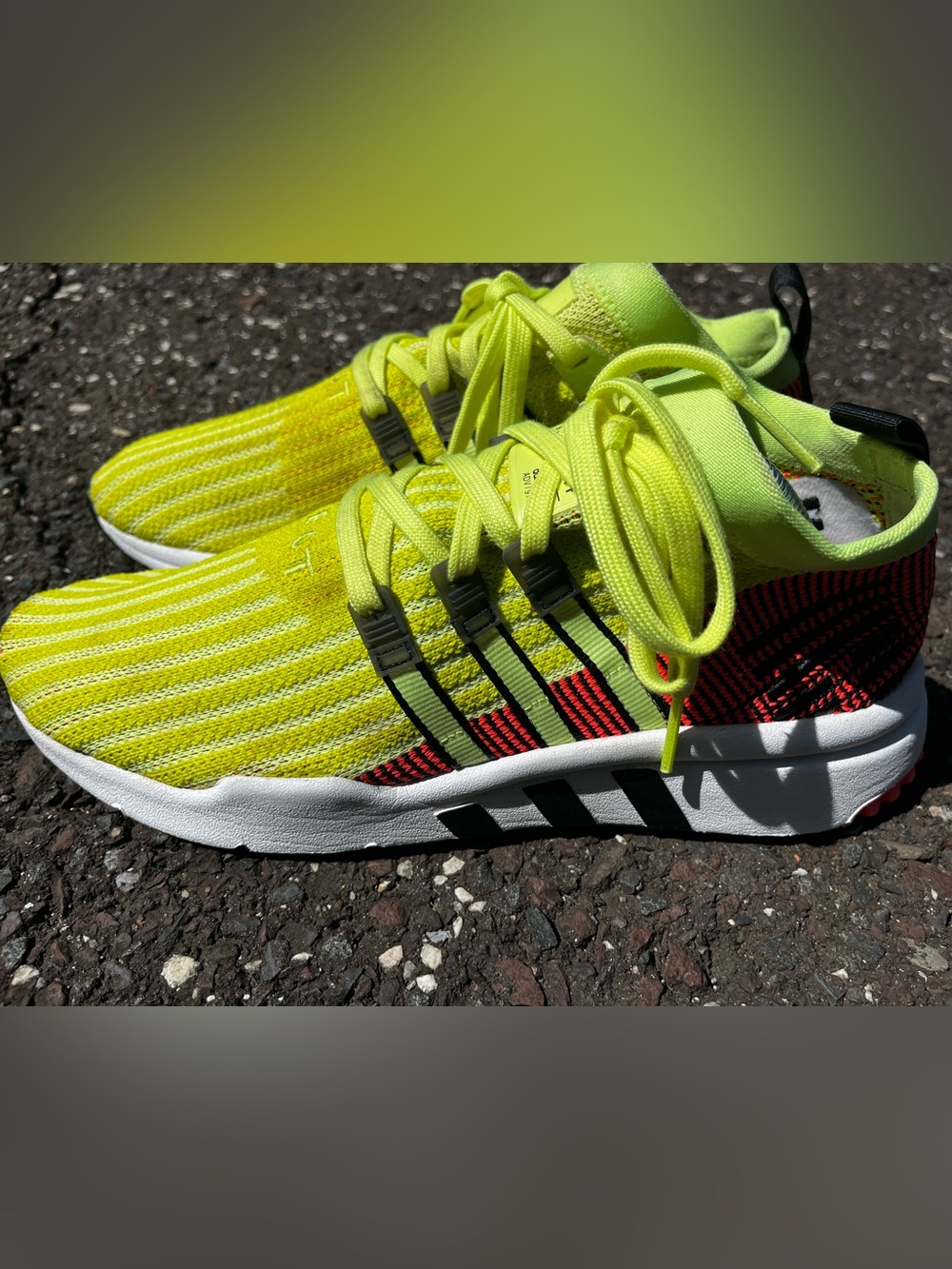 adidas Kids Neon Yellow Knit Sneakers with Black & Red Accents